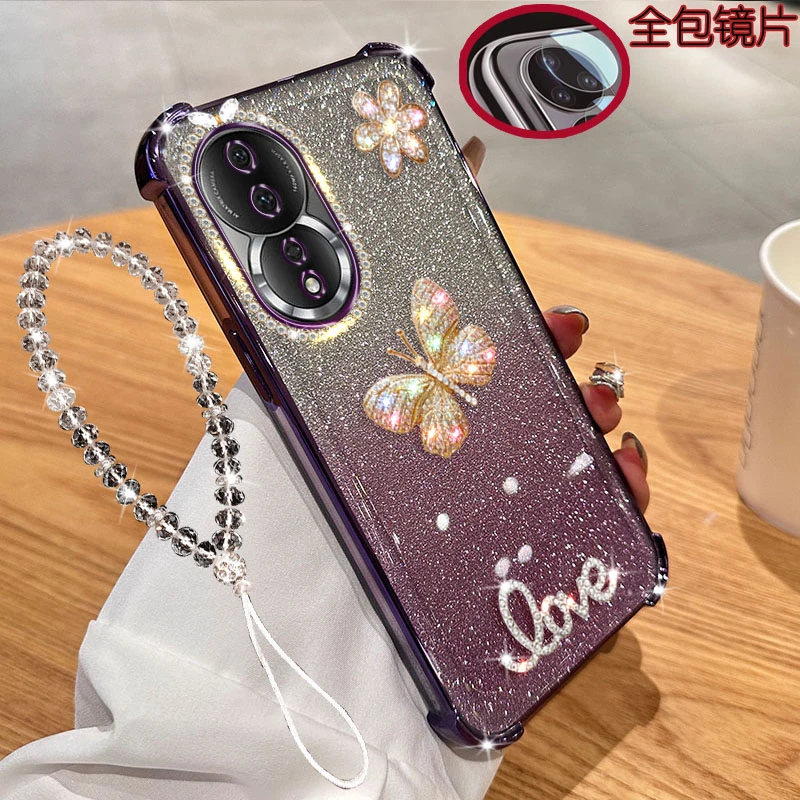 适用荣耀80手机壳ANN-AN00镜头全包镶钻透明闪粉气囊防摔保护套