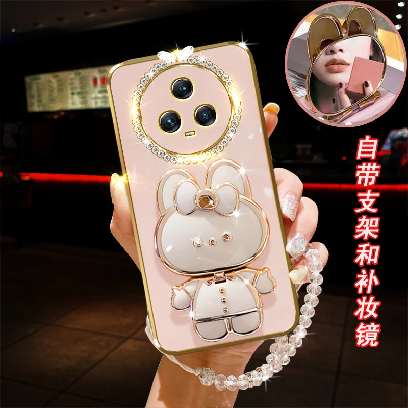荣耀magic5手机壳5G镶钻镜头全包PGT-AN00支架防摔保护套小兔镜子