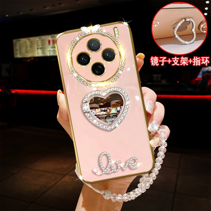 vivo x100s手机壳5G镶钻vivox100s指环支架镜子防摔保护套女款软