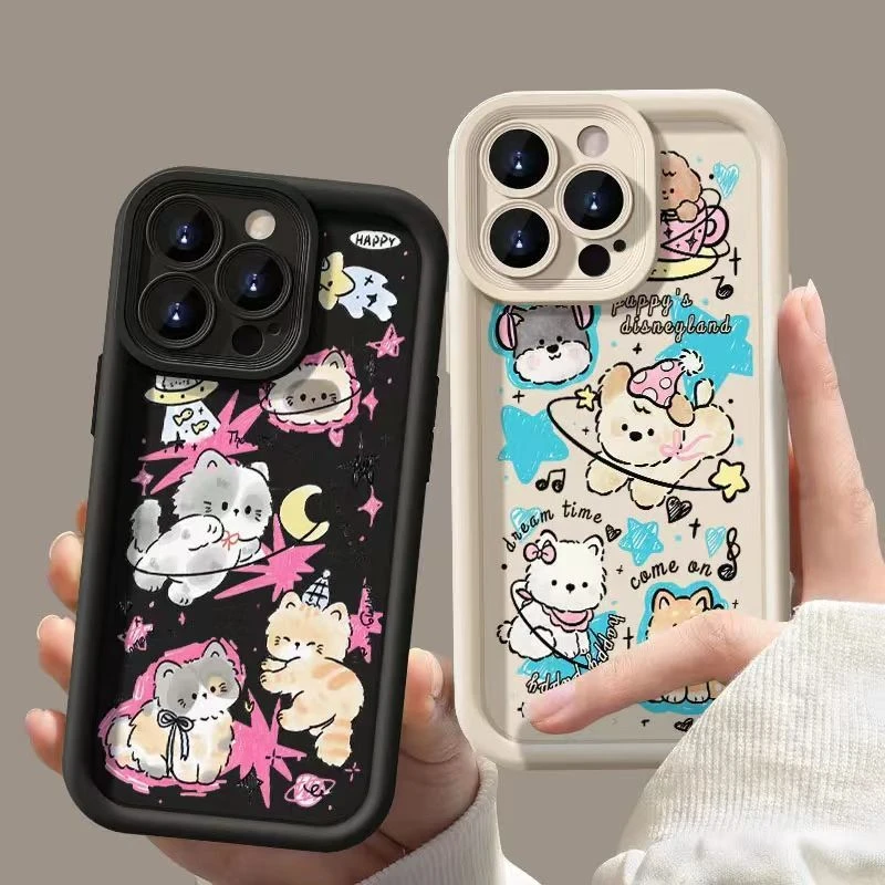 可爱猫狗苹果14plus手机壳iPhone15promax新款13卡通12xs软78p/xr