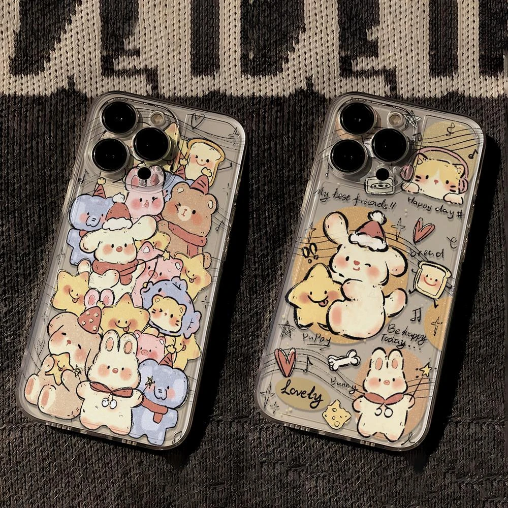 可爱小狗兔子适用苹果oppo小米vivo华为iPhone13/14/15透明手机壳