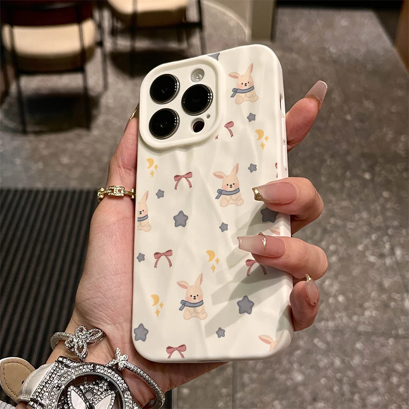 ins风围巾兔子苹果iPhone15/14promax手机壳13/12/11软x/xr褶皱壳