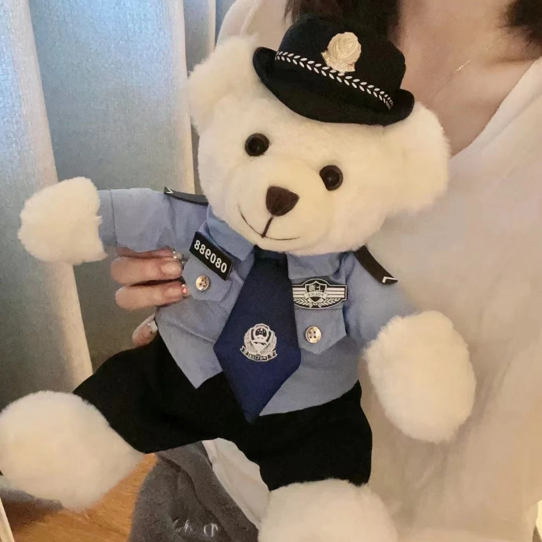 警察小熊公仔骑铁警官骑行服毛绒玩具交警小熊玩偶玩具熊超萌周边