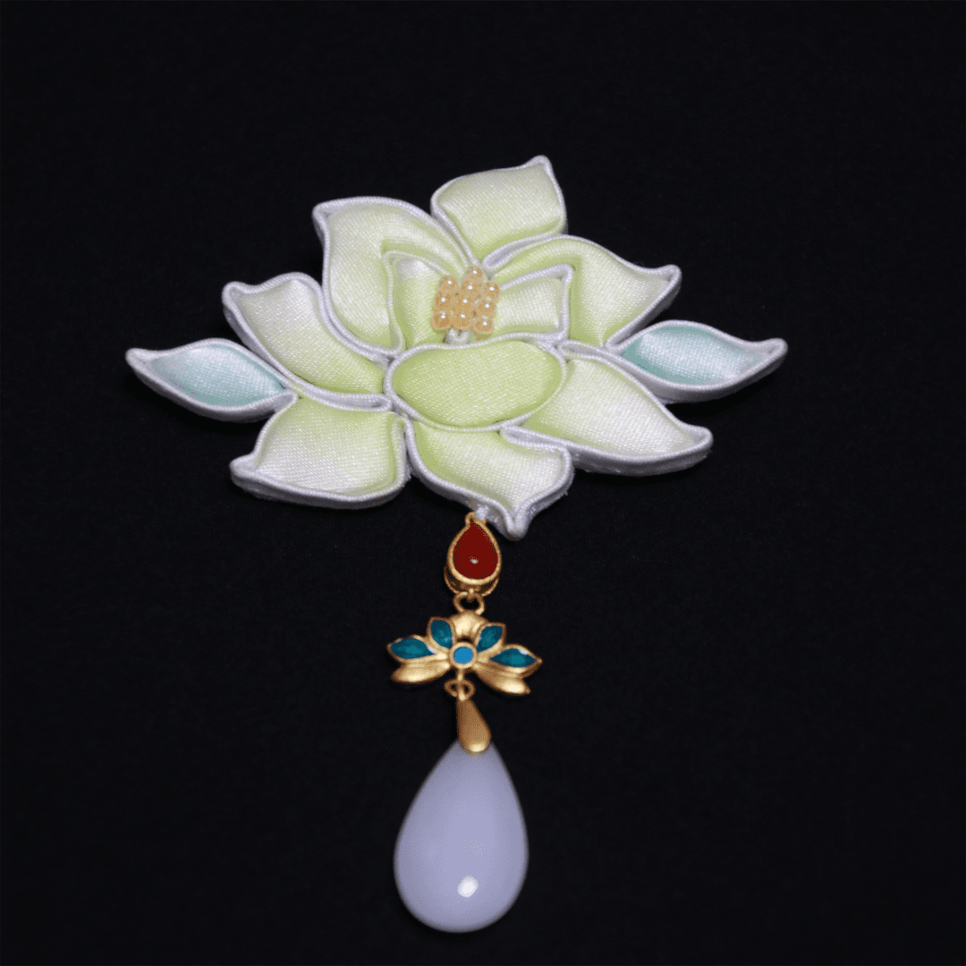 莲花盘扣胸针 手工缠花 复古