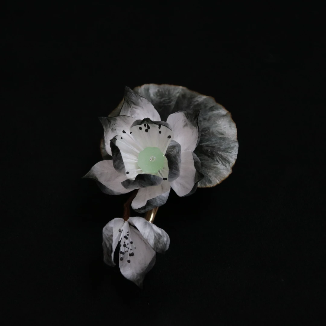 边夹 水墨好运来莲莲新中式 手工绒花 复古