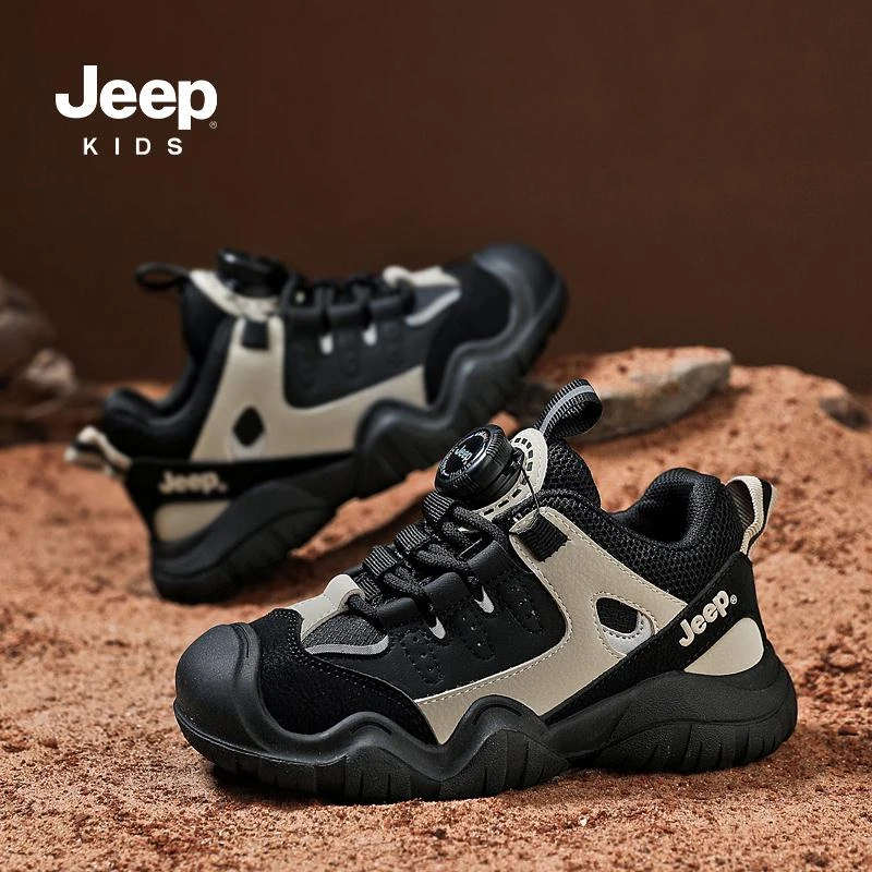 jeep男童鞋子黑色运动鞋秋冬加绒二棉棉鞋2023新款冬季童鞋儿童鞋