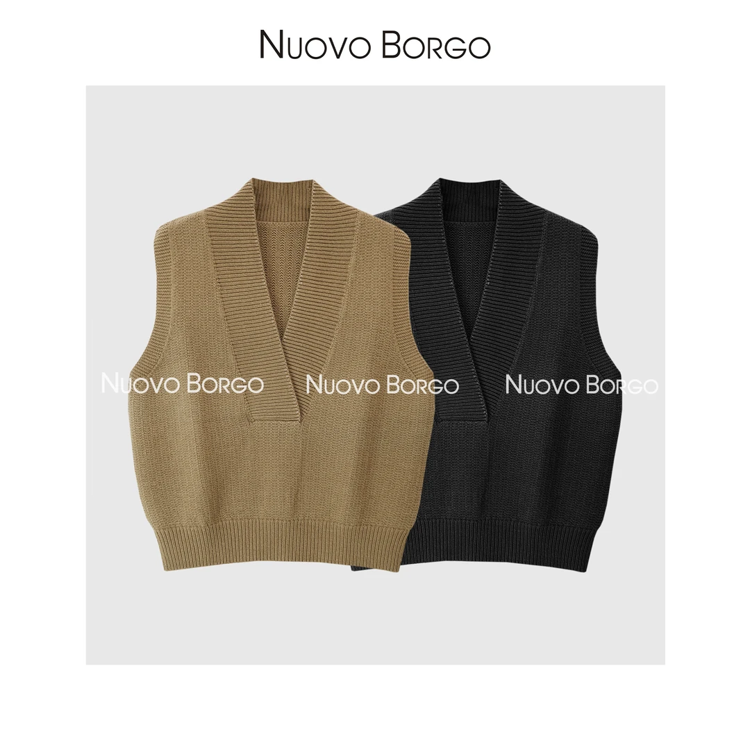 Nuovo Borgo X20/11265 叠穿毛衣无袖针织马甲宽松大V领坎肩外穿