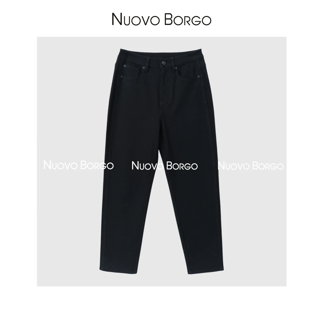Nuovo Borgo 石磨水洗休闲百搭潮流小黑裤直筒牛仔裤女 K143/0011