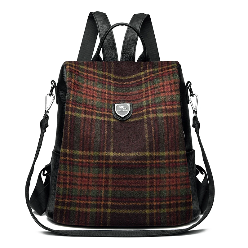 双肩包女2023新款时尚毛呢女士背包轻便旅行书包大容量复古单肩包