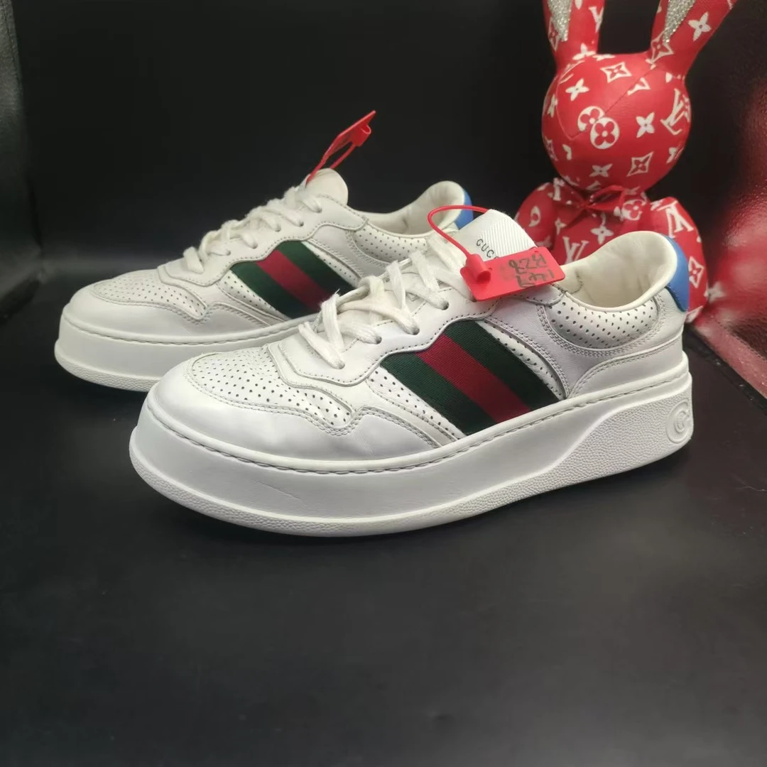 【聚星折扣】GUCCI/古驰95新男士休闲时尚白色蓝尾饼干鞋40欧码147