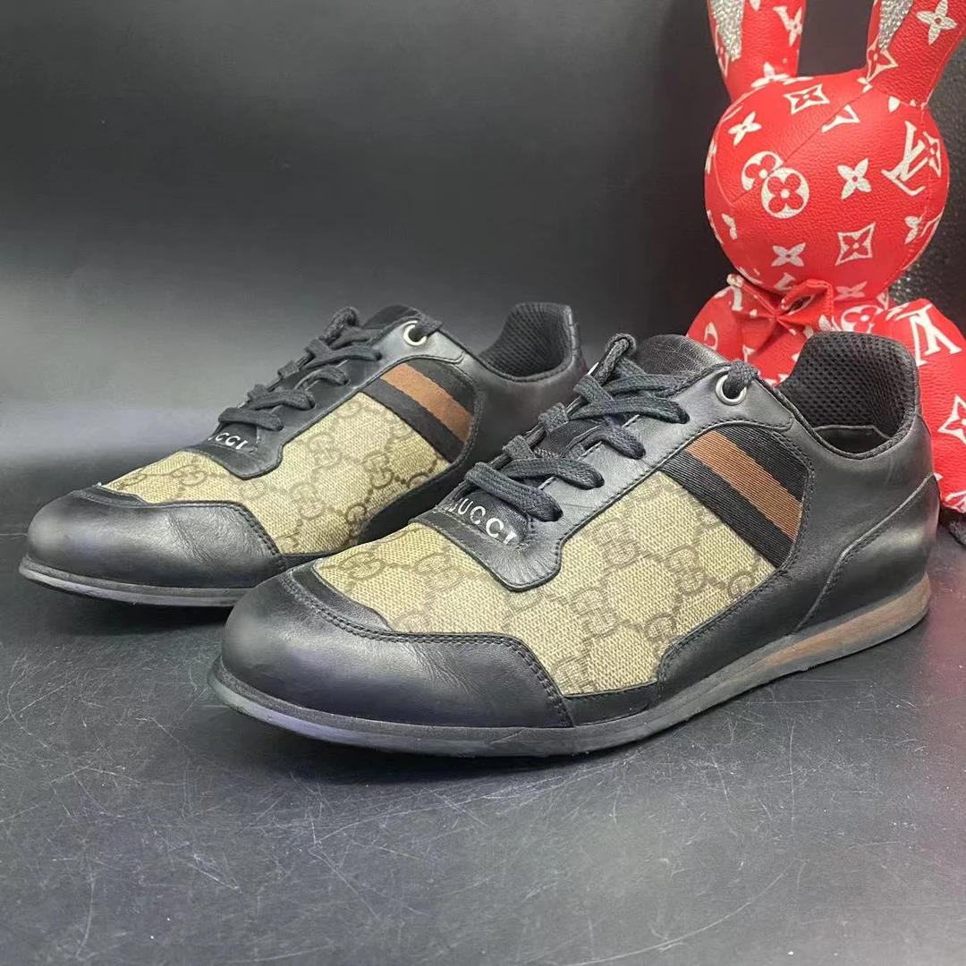 【聚星福利】古驰/Gucci95新男士休闲黑棕老花板鞋39.5欧码ddm1390