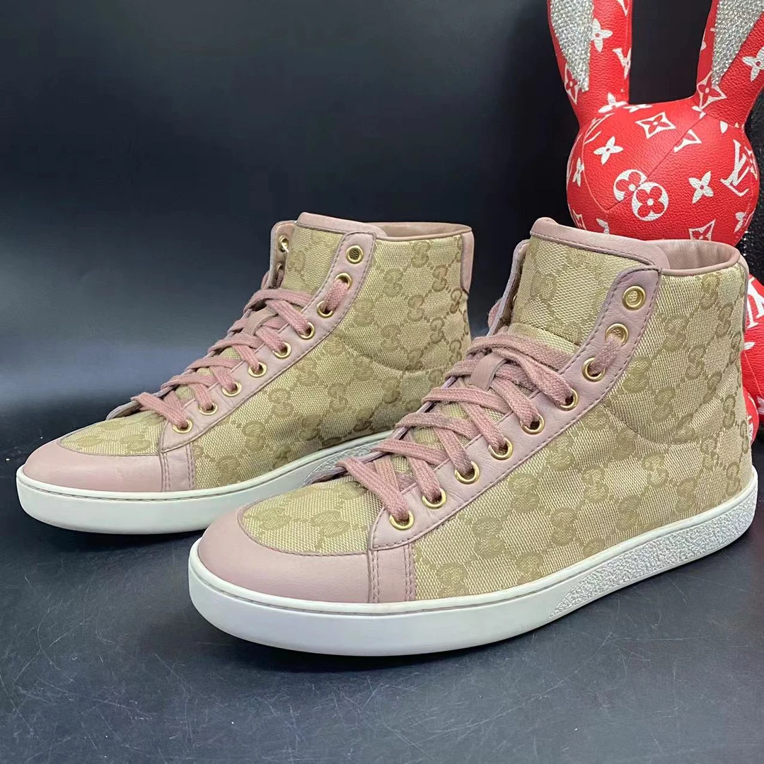 【聚星福利】GUCCI/古驰/95新男高帮棕粉满印板鞋37.5欧码ddm860