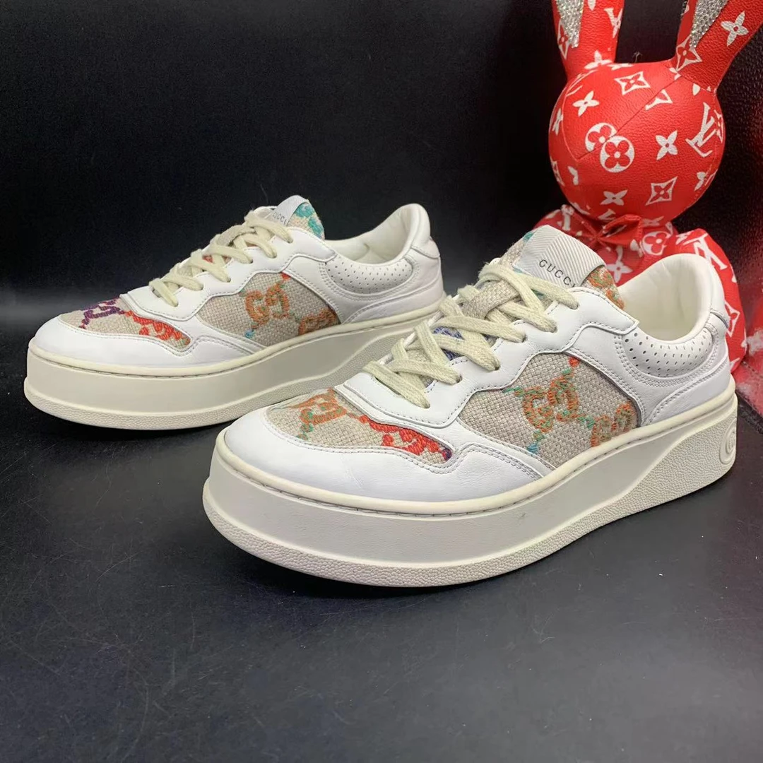【聚星折扣】GUCCI/古驰95新休闲舒适白色炫彩饼干鞋38.5欧码ddm773