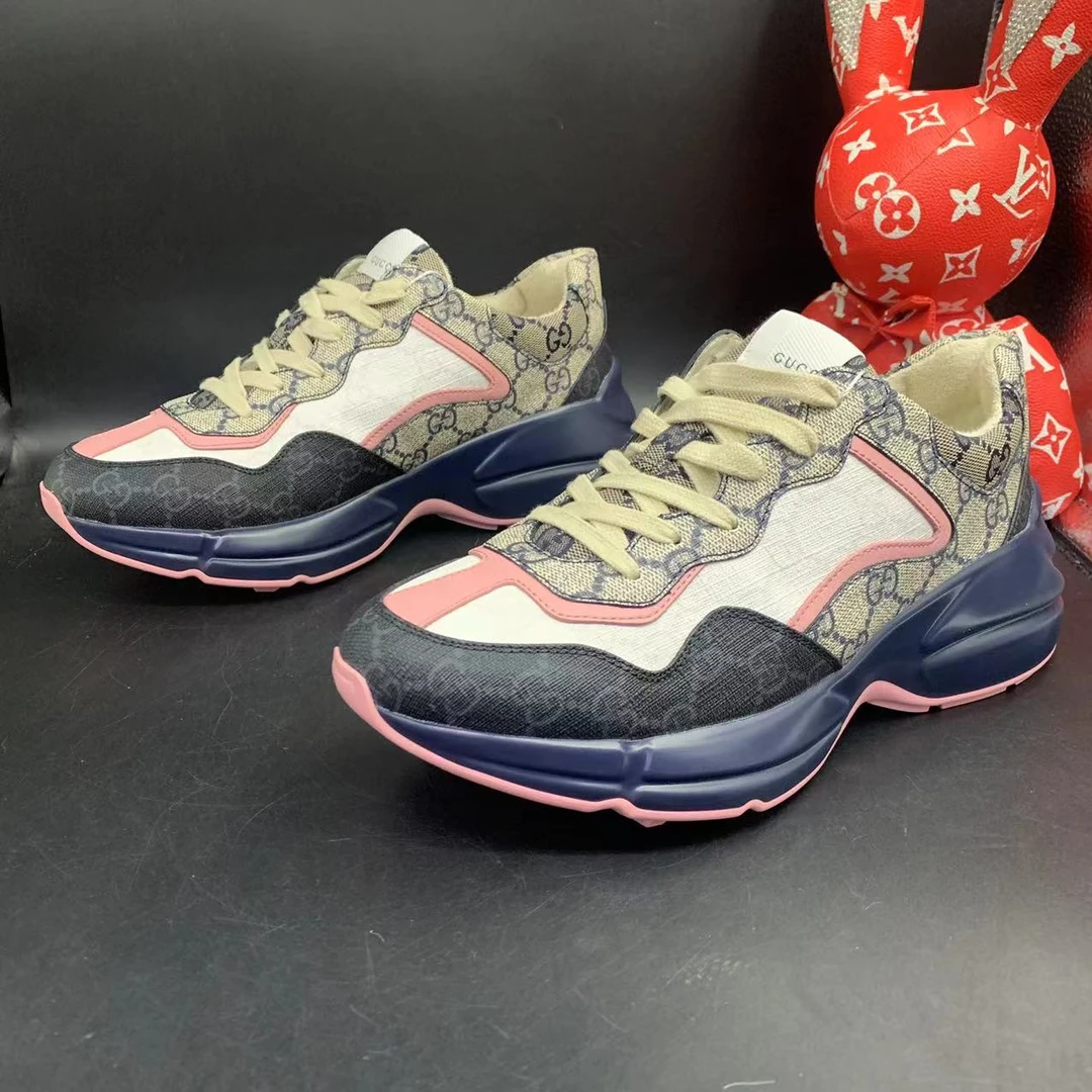 【聚星折扣】GUCCI/古驰男士休闲舒适透气蓝粉色老爹鞋38欧码