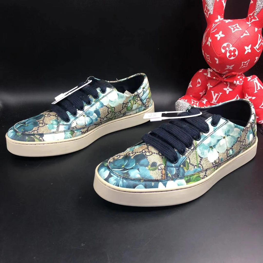 【聚星福利】GUCCI/古驰95新休闲舒适百搭蓝色花卉板鞋40.5欧码147