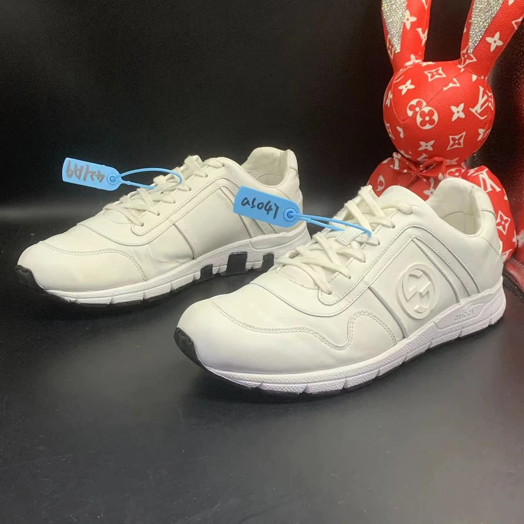 【聚星福利】GUCCI/古驰95新男士休闲舒适白色皮质双G运动鞋37欧