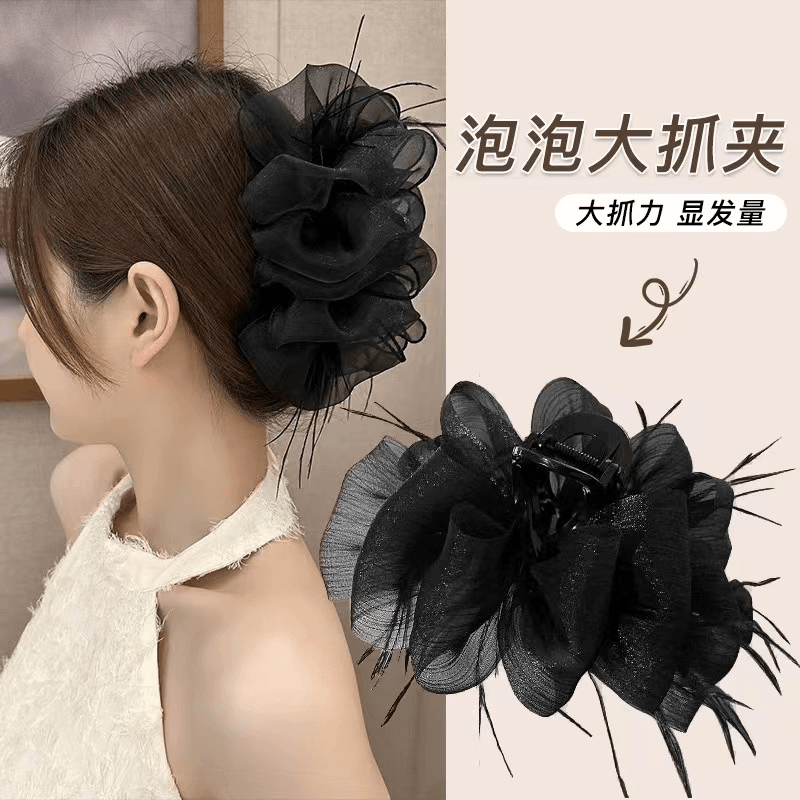 后脑勺蝴蝶结抓夹碎发多少网红大抓夹最新款发根蓬松羽毛泡泡A02
