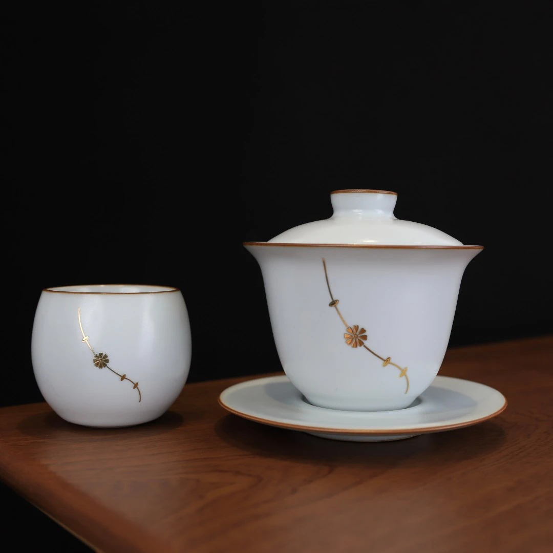 【三青堂】月白汝窑锔钉花盖碗