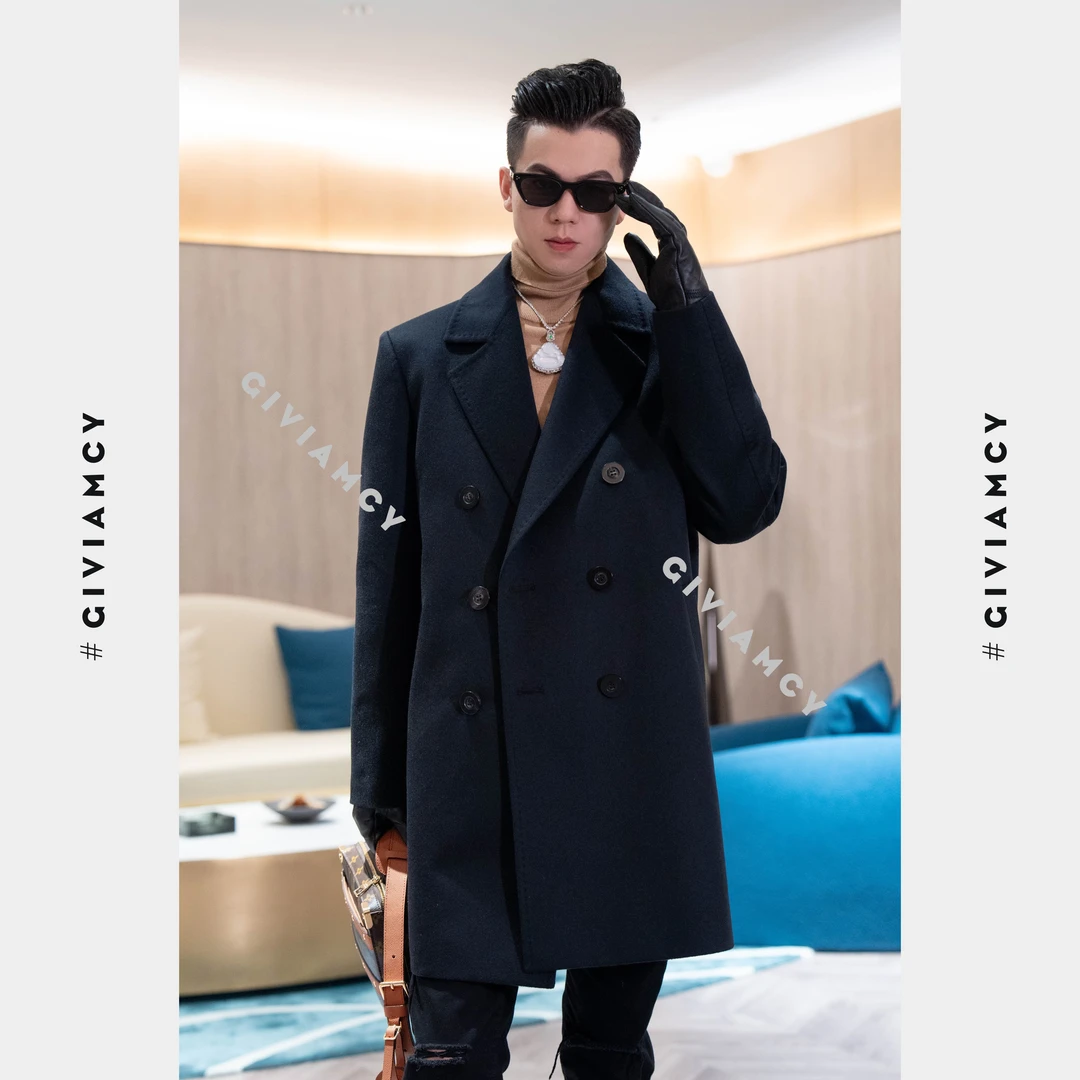 100纯羊绒801呢子外套男秋冬季时尚商务大衣长款翻领双排扣男款