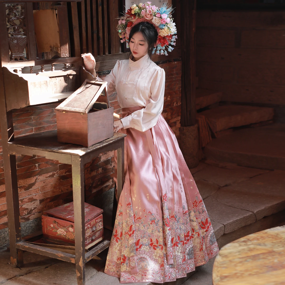 晓鹿水一念簪花新中式汉服夏小个子鲟浦簪花马面裙改良明制立领
