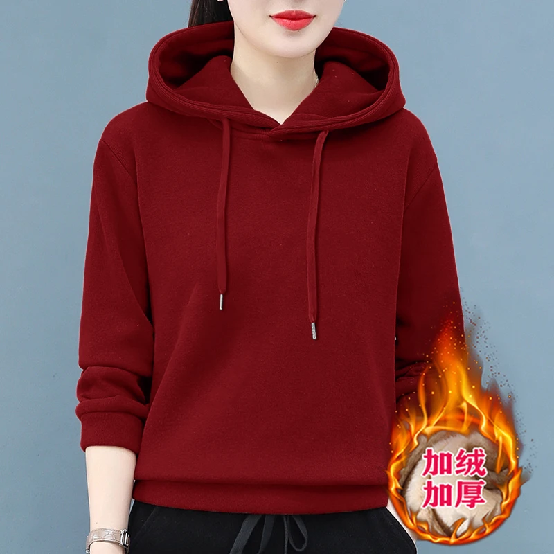 卫衣连帽新款加绒休闲上衣百搭宽松洋气潮流加厚时尚大码女士外套