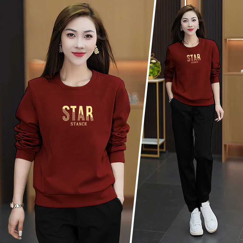 女士休闲运动套装2024新款秋冬款宽松洋气时尚休闲加绒长袖两件套