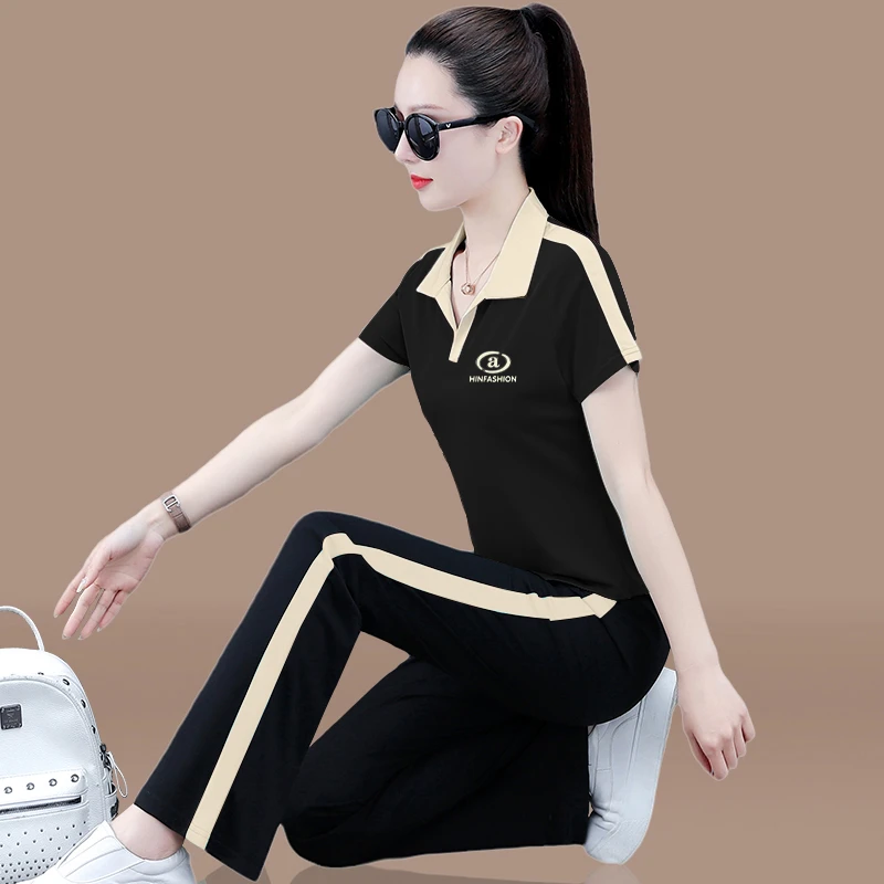 中年妈妈夏装运动服套装女夏季休闲短袖上衣冰丝洋气时尚两件套