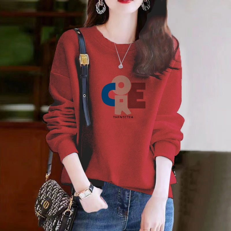 卫衣女春秋2024新款韩版圆领时尚休闲冬季加绒加厚百搭长袖上衣