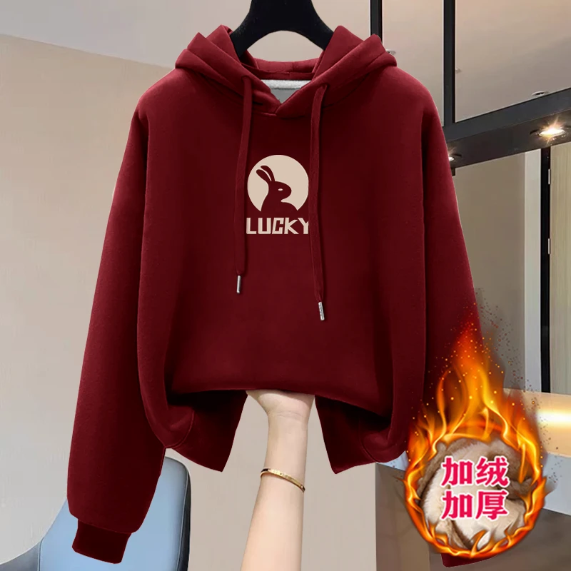 新款2024时尚洋气加厚连帽卫衣简约通勤秋冬休闲潮流宽松长袖外套