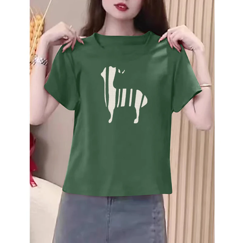 夏季新款韩版宽松冰丝百搭通勤t恤女短袖时尚圆领体恤打底衫上衣
