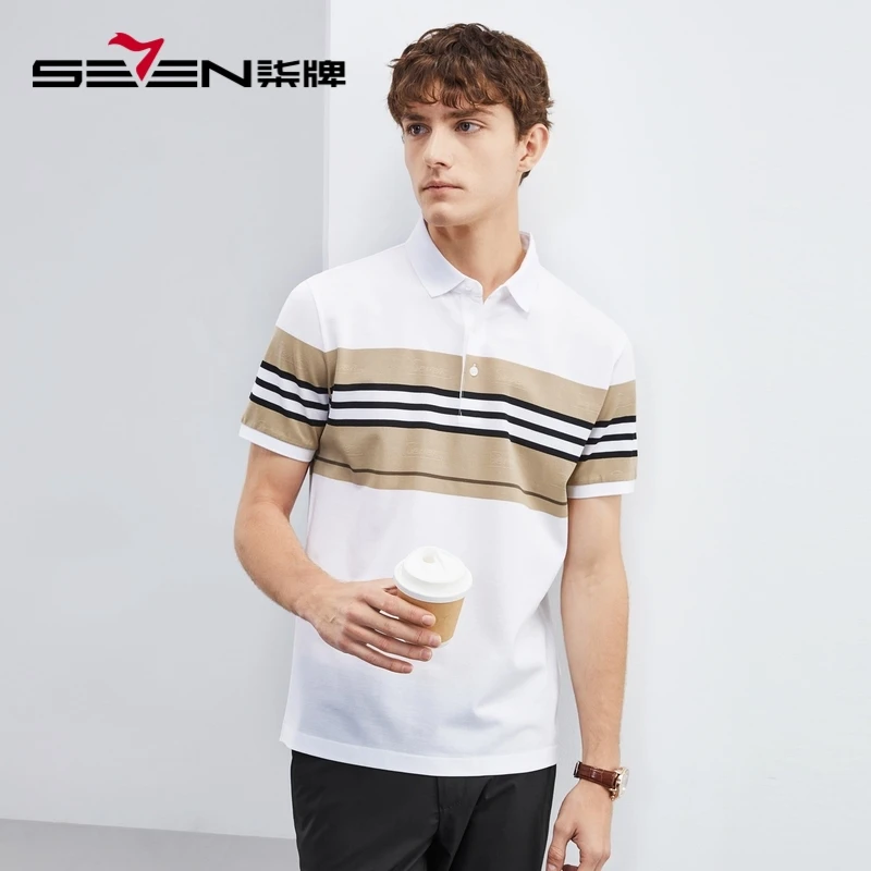【100丝光棉】柒牌polo衫短袖男士夏季新款时尚撞色T恤124T71060