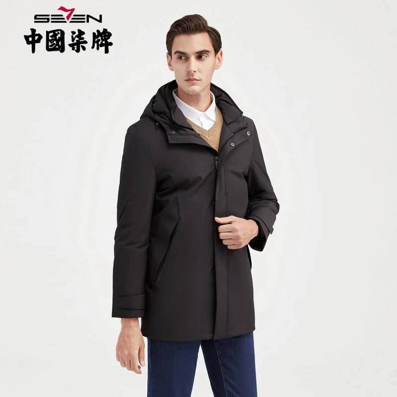 【中长款】柒牌男士羽绒服商务休闲冬季新款连帽羽绒加123E70020