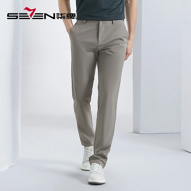 柒牌锦氨商务休闲裤男士春夏季新款条纹提花修身舒适透气直筒长裤