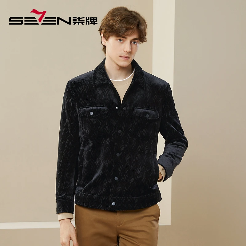 【丝绒面料】柒牌夹克外套男时尚潮流工装男士翻领茄克衫125K70480