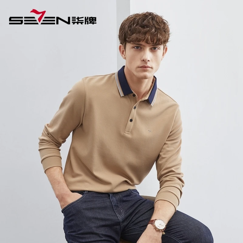 【菠萝纹】柒牌polo衫长袖男春季新款商务休闲中青年撞124T71970
