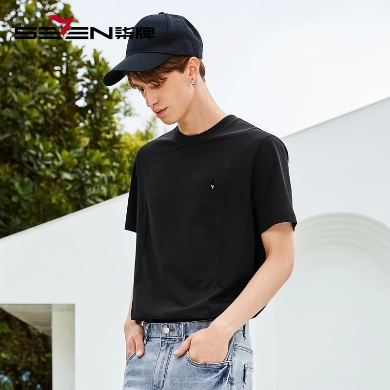 【冰藻泥】柒牌t恤短袖男夏季新品时尚潮流休闲运动黑色124T71390