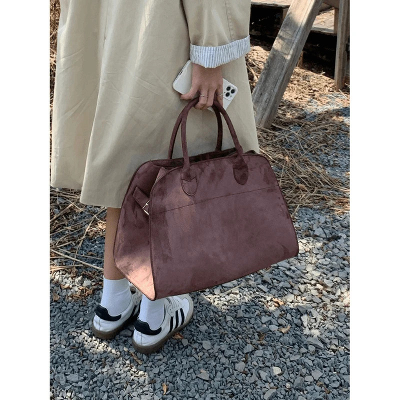 秋冬复古仿麂皮绒托特包女2024新款大容量单肩包通勤手提包购物袋