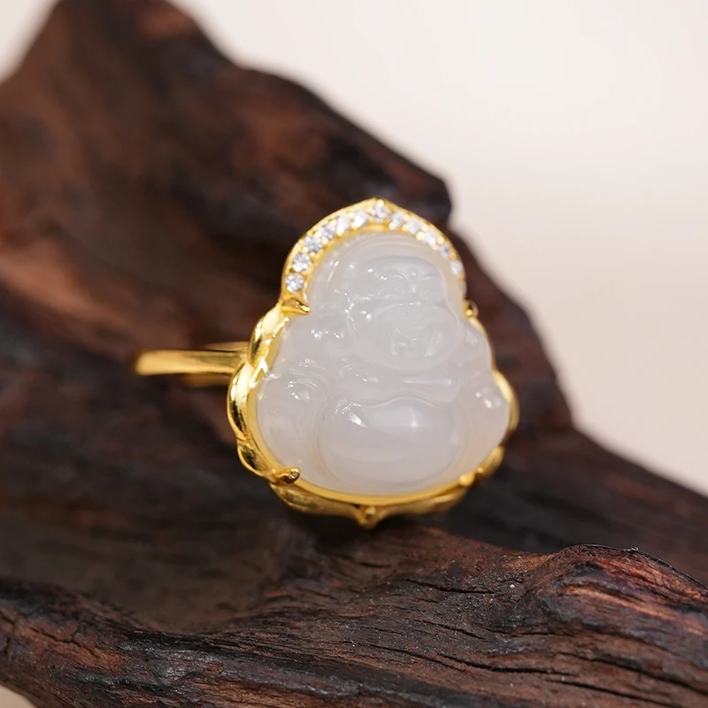 新疆和田玉于阗老坑冰底白玉佛公戒指多样性发一件百搭鑫浩矿业
