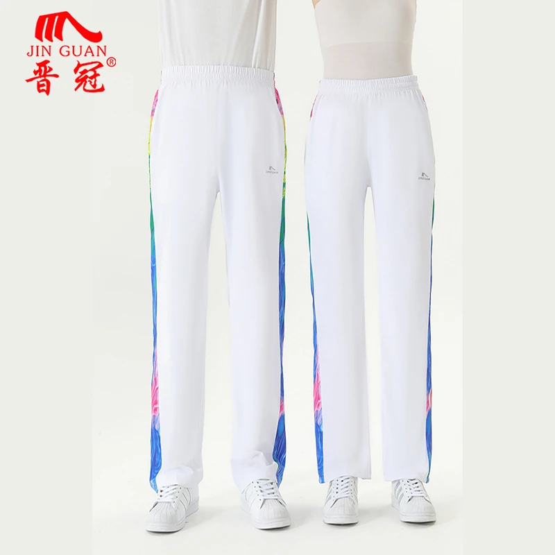 晋冠彩条运动裤夏季速干透气薄款裤子广场舞白色运动裤男女同款