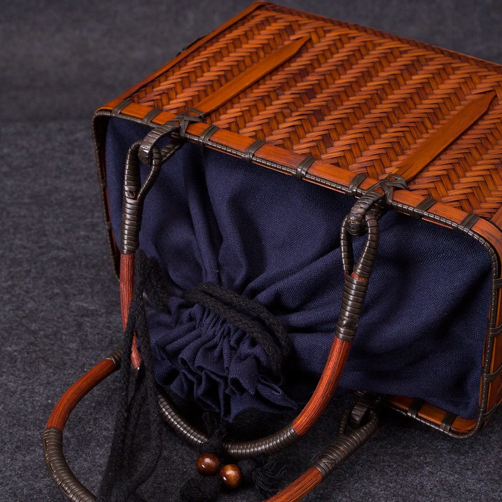 手工竹编包 中式复古禅意茶服 竹篮子 茶艺茶具收纳包 女士手提包