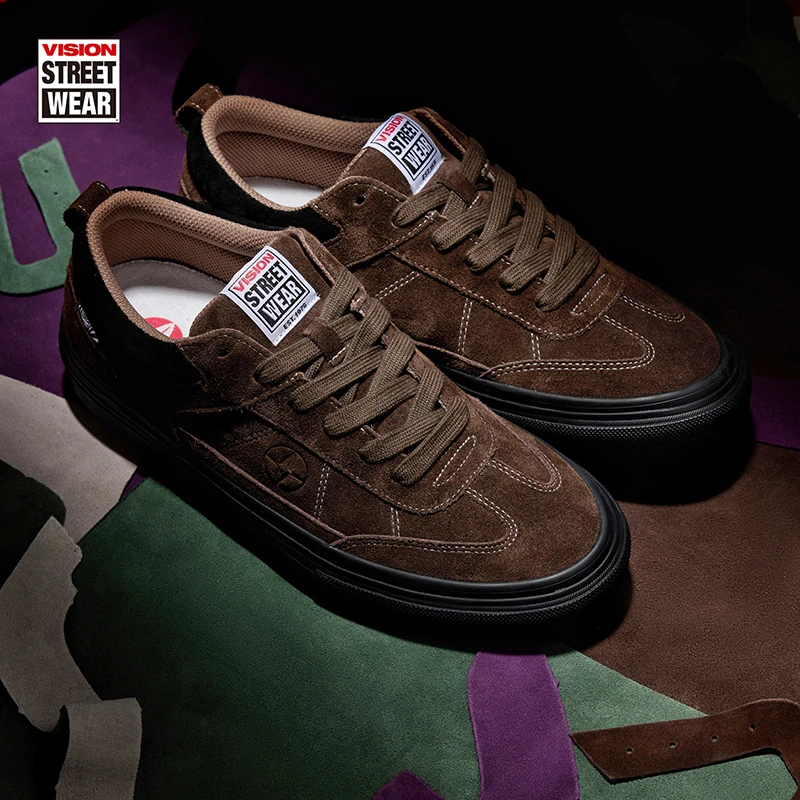 VISION CHOPPER系列巧克力棕复古T头丝光反毛皮滑板鞋低帮