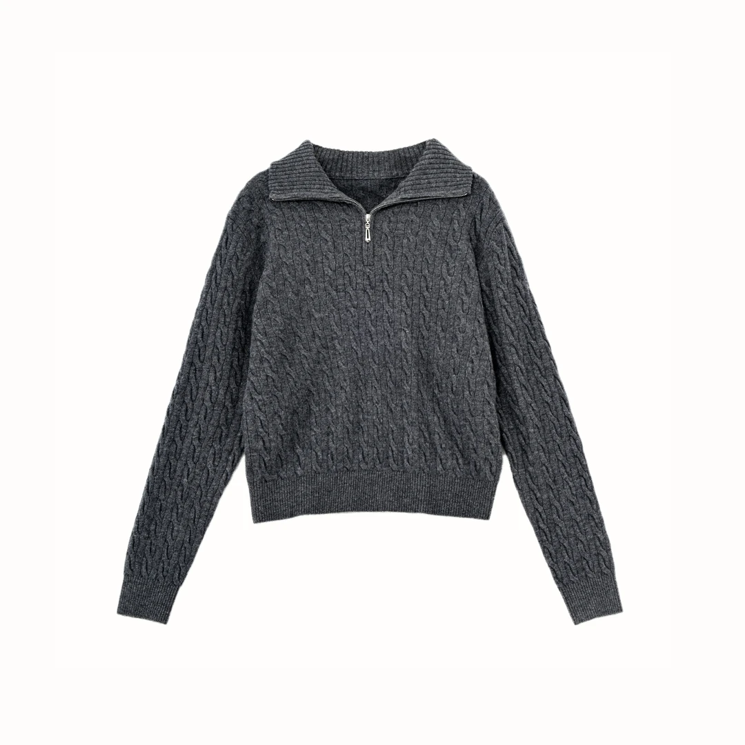 时尚百搭极简静奢风半拉链山羊绒针织套头毛衣