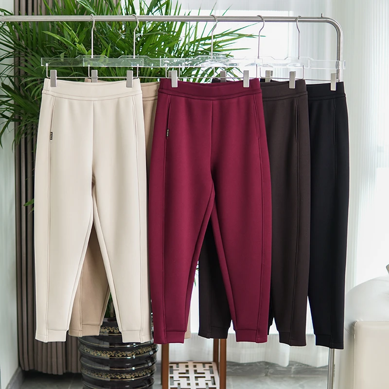 雅鹿优选加绒哈伦裤休闲外穿木丝绒萝卜裤大码紧腰防风裤春秋