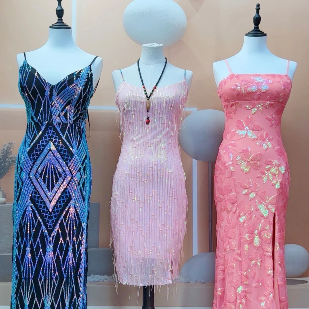 连衣裙女装吊带气质性感长款修身演出服显瘦时尚夏季印花无袖宴会