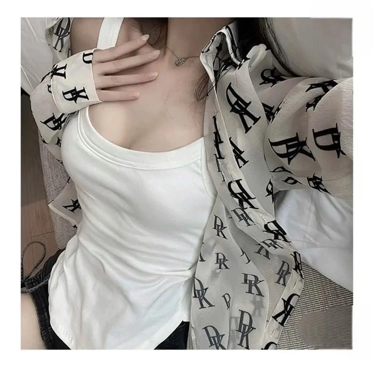 大U背显瘦露背字母吊带背心女夏季外穿内搭露锁骨圆弧下摆上衣