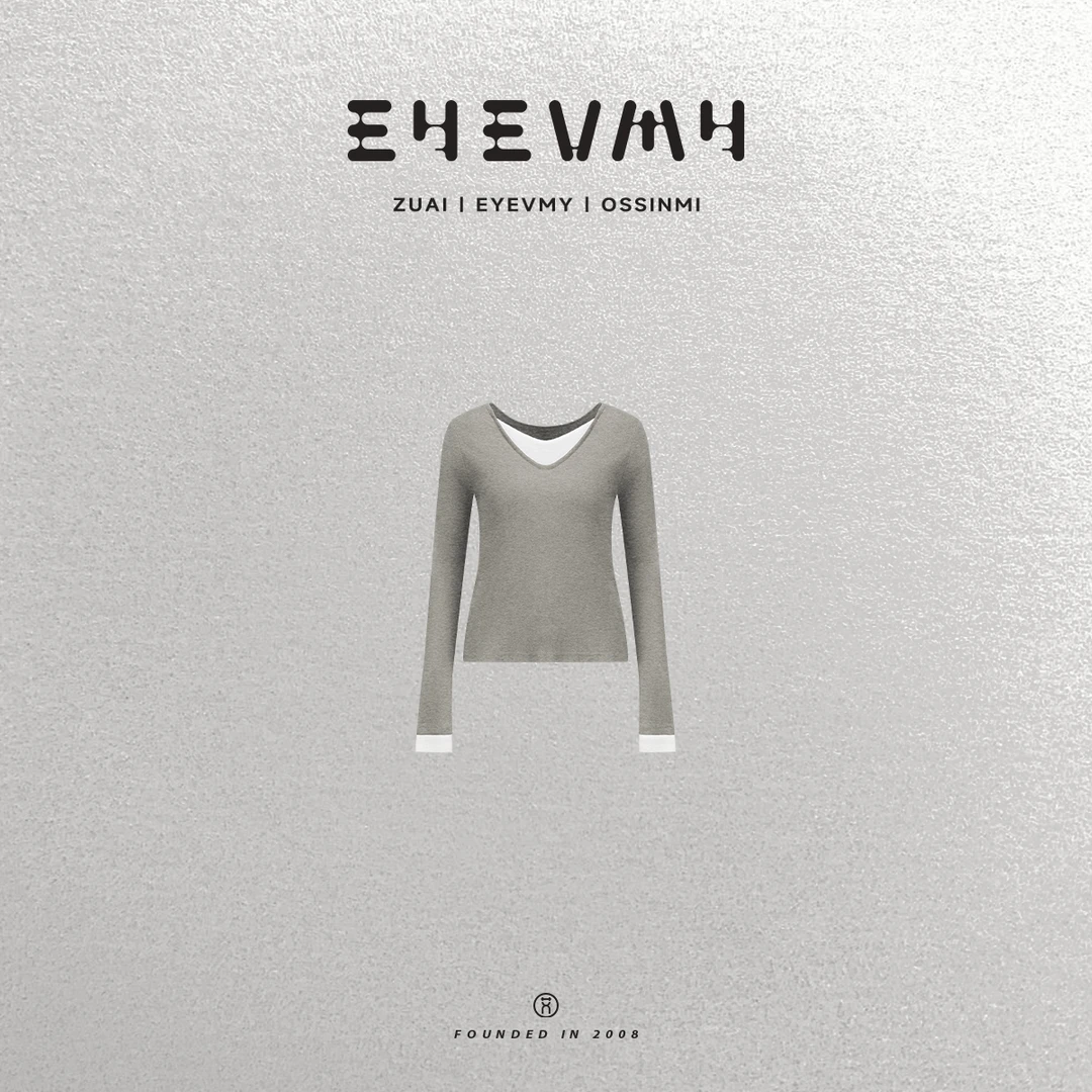 【七合一假两件T】双V领长袖拼接百搭T恤WT44AYQ011