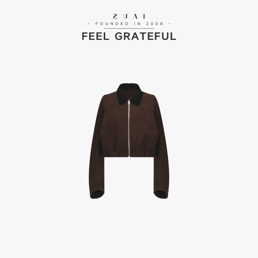 茸茸纱原创定制拉链立裁连袖宽松短大衣WT43HLH001