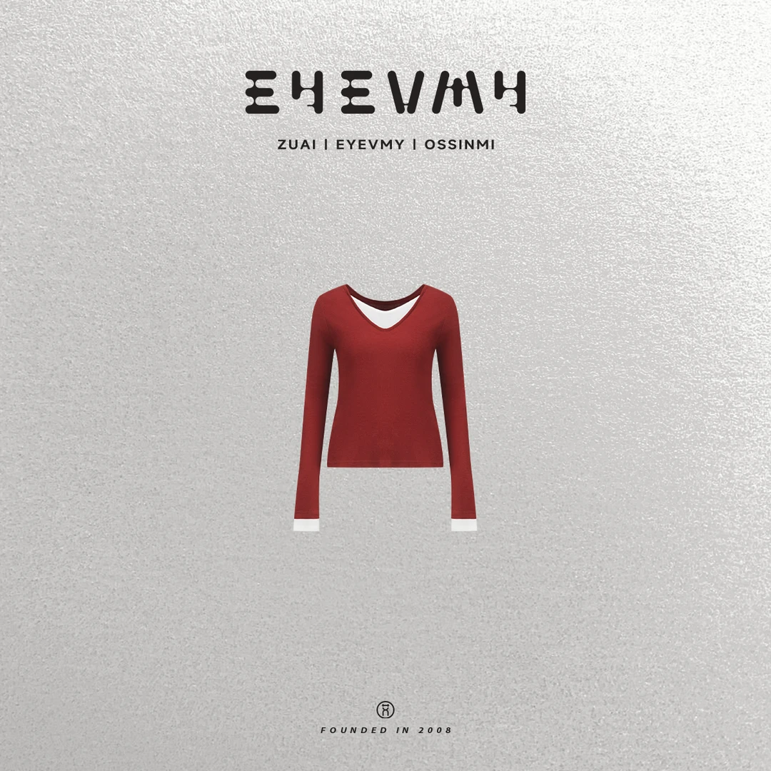 【七合一假两件T】双V领长袖拼接百搭T恤WT44AYQ011