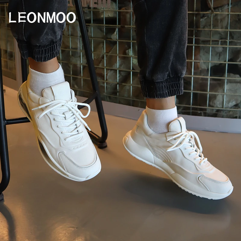 LEONMOO真皮潮款网红手工原创正品猪皮里头层牛皮男士休闲鞋包邮