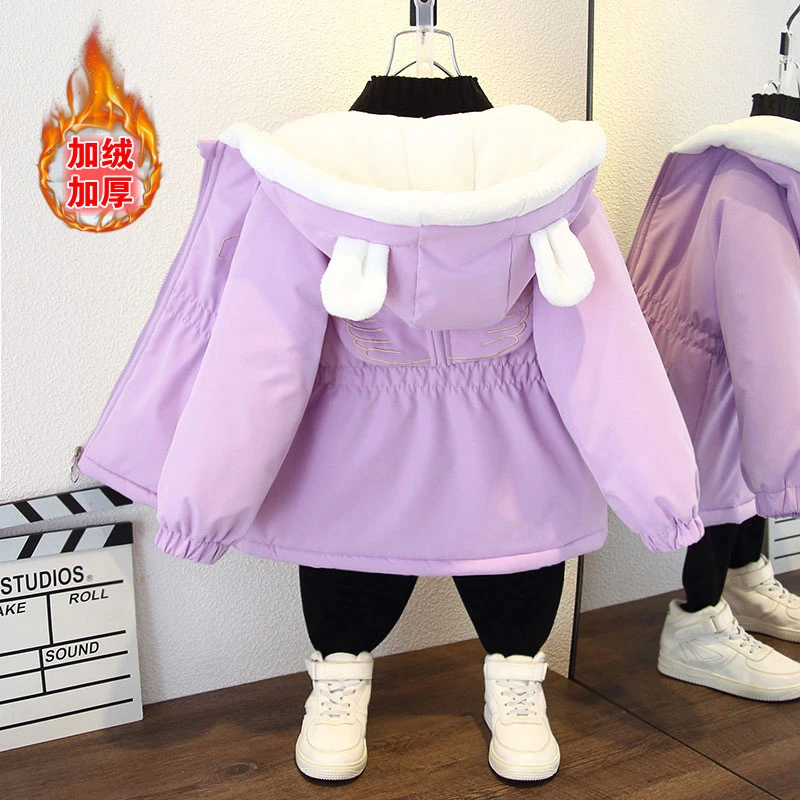 儿童棉服冬季新品韩版女童飞翅加绒加厚棉袄宝宝男童保暖连帽2384